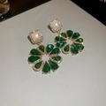 Vintage smaragdgroene oorbellen met parels en kristallen in een luxe retro goudstijl - 37# Zilveren Stift-Goud-Groen-Waterdruppel