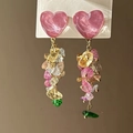 Pastoral heart-shaped earrings with colorful crushed stones for summer beach vacation style - Style No.25(25#) / Silver Needle / Colorful