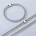 Conjunto de cadena de eslabones cubanos de acero inoxidable plateado con pulsera y collar - Cadena de Eslabones (Estilo Cierre de Barra) / Pulsera de 6.0mm/20cm