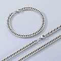 Conjunto de collar y pulsera de cadena de eslabones cubanos en acero inoxidable plata - Cadena de Eslabones (Estilo Cierre de Langosta) / Pulsera de 6.0mm/19cm