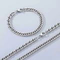 Ensemble collier et bracelet maille gourmette en acier inoxydable argenté pour hommes et femmes - Maille Gourmette (Style Fermoir Mousqueton) / Bracelet 6.5mm/20cm
