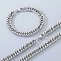 Parure de bijoux en acier inoxydable poli avec collier et bracelet cubain - Maille Gourmette (Style Fermoir Mousqueton) / Bracelet 9.0mm/21cm