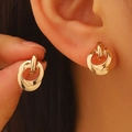 Golden double-loop intertwined geometric hoop earrings with a textured twist design - Kc Gold 7615