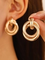 Exaggerated geometric gold twist hoop earrings with matte and polished mixed textures - KC Gold Multi-layer Matte (8135)