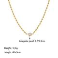 Gold oval bead necklace in titanium steel featuring a natural freshwater pearl 40+5cm - Pearl Bean Chain Necklace (XKN0039) / Gold