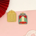 Ciondolo Omamori in smalto stile cinese per gioielli fai da te oro e rosso - Pace e gioia / 10 Pezzi/Confezione (30*22mm)