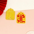 Ciondoli fai-da-te Omamori stile cinese in oro e smalto rosso per creazione gioielli - Fortuna e Benedizione / 10 Pezzi/Confezione (30*22mm)