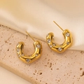 Pendientes de aro dorados de acero inoxidable con circonitas sobre piedra y seda - Estilo de Zirconia Blanca en Forma de C