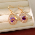Handmade pastoral style resin teardrop earrings with purple dried flowers and gold hooks - Oval Teardrop / Pink and Blue Hook