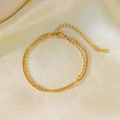Bracciale a doppio strato in acciaio al titanio dorato con perline e catena a corda - Grano di riso Gypsophila (QYE2205) / Grano di riso Gypsophila (Oro)