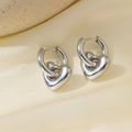 Polished stainless steel hoop earrings with detachable heart pendants on silk - Steel Color Heart Hoop