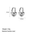 Minimalist stainless steel heart hoop earrings with polished silver finish on white background - Heart Hoop (XKE0020) / Steel