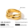 Bague minimaliste en acier inoxydable doré avec design croisé élégant - Taille 6 / Style Croisé Torsadé (NB-R24623) / NB-R24623