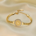 Vintage gold stainless steel necklace with crystal-inlaid coin portrait pendant - Portrait Coin Bracelet (QYE2029) / Gold