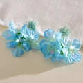 Close-up detail showing intricate blue fabric flower petals and elegant purple drop charms - 8# Silver Post Chiffon Fabric Flower Waterdrop Pendant Earrings