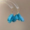Detailed view of elegant blue fabric flower petal cluster earrings with gold hooks - 43# Silver Post Fabric Chiffon Flower Pendant Stud Earrings