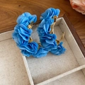 Elegant blue petal flower hoop earrings for vacation and romantic daily wear style - 48# Silver Post Metal Chiffon C-Shape Flower Stud Earrings (Variant 2)