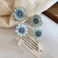 Elegant blue floral petal dangle earrings with silver needles for a sweet look. - 52# Silver Post Glass Fabric Flower Pendant Tassel Stud Earrings