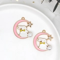 Colgante conejo blanco en luna rosa con perla para creación de joyas de bricolaje - Conejo de Luna Rosa / Paquete de 10