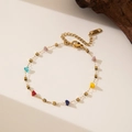Colorful natural stone beaded gold bracelet with minimalist stainless steel links - Colorful Crystal Square Chain Bracelet - Gold