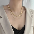 Layered 18K gold plated snake chain and cable necklace for women in minimalist style - Blade Chain with Round Snake Chain Style (H489) / Gold