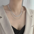 Minimalist double-layered silver titanium steel snake chain necklace for women - Blade Chain with Round Snake Chain Style (H490) / Steel