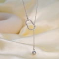Silver snake chain necklace with irregular geometric ring and round bead pendant - Irregular Pull-out Round Bead Chain / Steel