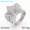 Hip hop style iced out silver star ring in durable stainless steel for men size 7-13 - US 7 / Silver Pentagram Style (KR114477-MZOZ)