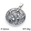 Runder Wikinger-Anhänger aus Titanstahl mit detaillierter Wolf- und Rabengravur für Herren - Anhänger Ohne Kette (KP117709-LU) / 32mm