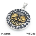 Vintage Wikinger-Doppelwolf-Anhänger aus Titanstahl mit Runengravur - Anhänger Ohne Kette (KP117711-LU) / 38mm