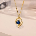 Elegante collana con pendente a cuore in oro 18k con zaffiro blu e diamanti bianchi - Collana Oro Zirconia Blu (9143)