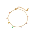 Collana placcata in oro con ciondoli in gemme multicolore e chiusura a moschettone - Cavigliera Colorata (QYB54) / 21+5cm