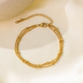 Three-layer gold stainless steel beaded chain bracelet with adjustable lobster clasp - Triple Side Chain Style (E62) / Bracelet / Gold