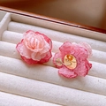 Elegant pink fabric flower earrings with gradient petals in jewelry box. - Style 44 (44# Ear Clip - Gold-Pink)