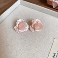 Sweet and elegant pink rose flower stud earrings featuring a delicate pearlescent finish - Style 46 (46# Silver Post - Pink-Flower)