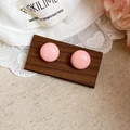 Sweet minimalist pink round stud earrings with a glossy finish on a wooden stand - Style 68 (68# Silver Post - Pink)
