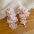 Sweet pink chiffon flower sea tassel earrings with delicate pearls and gold finish - Style 69 (69# Silver Post - Pink)