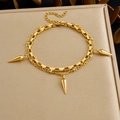 Double-layered gold chain bracelet with rectangle links and three cone spike charms - Gold Double Layer Square Loop Circle Cone Pendant (B2081)