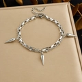 Silver layered stainless steel heart bracelet with punk spikes and lobster clasp - Silver Double Layer Rectangular Bead Cone Pendant (B2082)