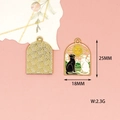 Detailed size view of the cat enamel alloy pendant, measuring 25mm by 18mm, weight 2.3g. - 10 Pieces Pack / Sun with Black & White Cat
