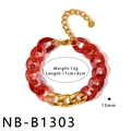 Detailed view of a chunky red and gold acrylic splicing chain bracelet with dimensions - Red Patchwork Bracelet (NB-B1303)
