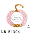 Detail view of pink acrylic and gold-tone chain bracelet with 13mm link width - Pink Patchwork Bracelet (NB-B1304)