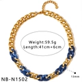 Trendy dopamine style gold and blue marble acrylic chunky link chain necklace for women - 41+6cm Length 13mm Width / Blue Marble Patchwork Necklace (NB-N1502)