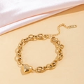 Élégant bracelet doré avec pendentif cœur et chaîne à maillons épais ajustable - Chaîne Cubaine Coeur (E2044) / Or