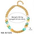 Colorful rainbow acrylic chunky link necklace with gold-plated stainless steel chain - Three-color Patchwork Necklace (NB-N1505)