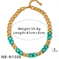 Chunky gold and turquoise curb chain necklace with 13mm links and 6cm extender - Turquoise Green Patchwork Necklace (NB-N1506)