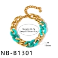 Chunky gold-tone and turquoise marbled resin spliced chain bracelet for women jewelry - Cyan Marble Patchwork Bracelet (NB-B1301)