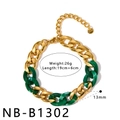 Chunky gold and green marbled resin link bracelet with extension chain - Dark Green Marble Patchwork Bracelet (NB-B1302)