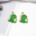 Two cute green enamel dinosaur charms with golden alloy edges for DIY jewelry making - Small Dinosaur