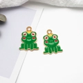Cute green frog alloy enamel charm with golden crown for DIY jewelry making accessory - Frog